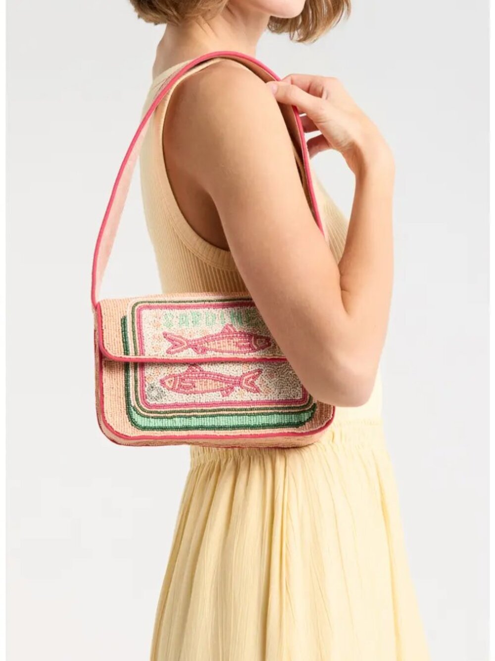 Viral Beaded Canned Sardines Shoulder Bag by Sol & Mer Pink NWT - Picture 2 of 10